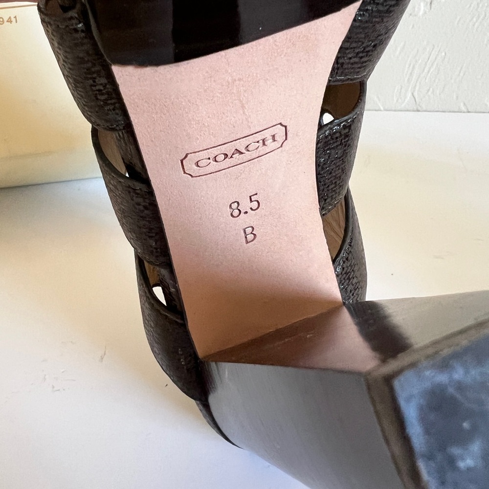 COACH  Moreen Shiny Textured Lace-Up Stacked Heels in Olive size 8.5M 🫒 - Picture 11 of 16